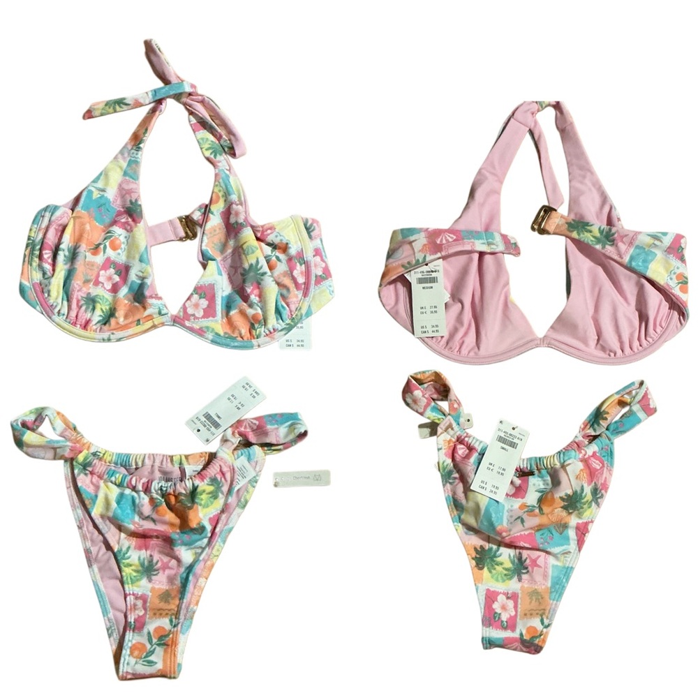 Cheeky Bottoms Tropical Pink Halter Top Hollister Set - Picture 2 of 6